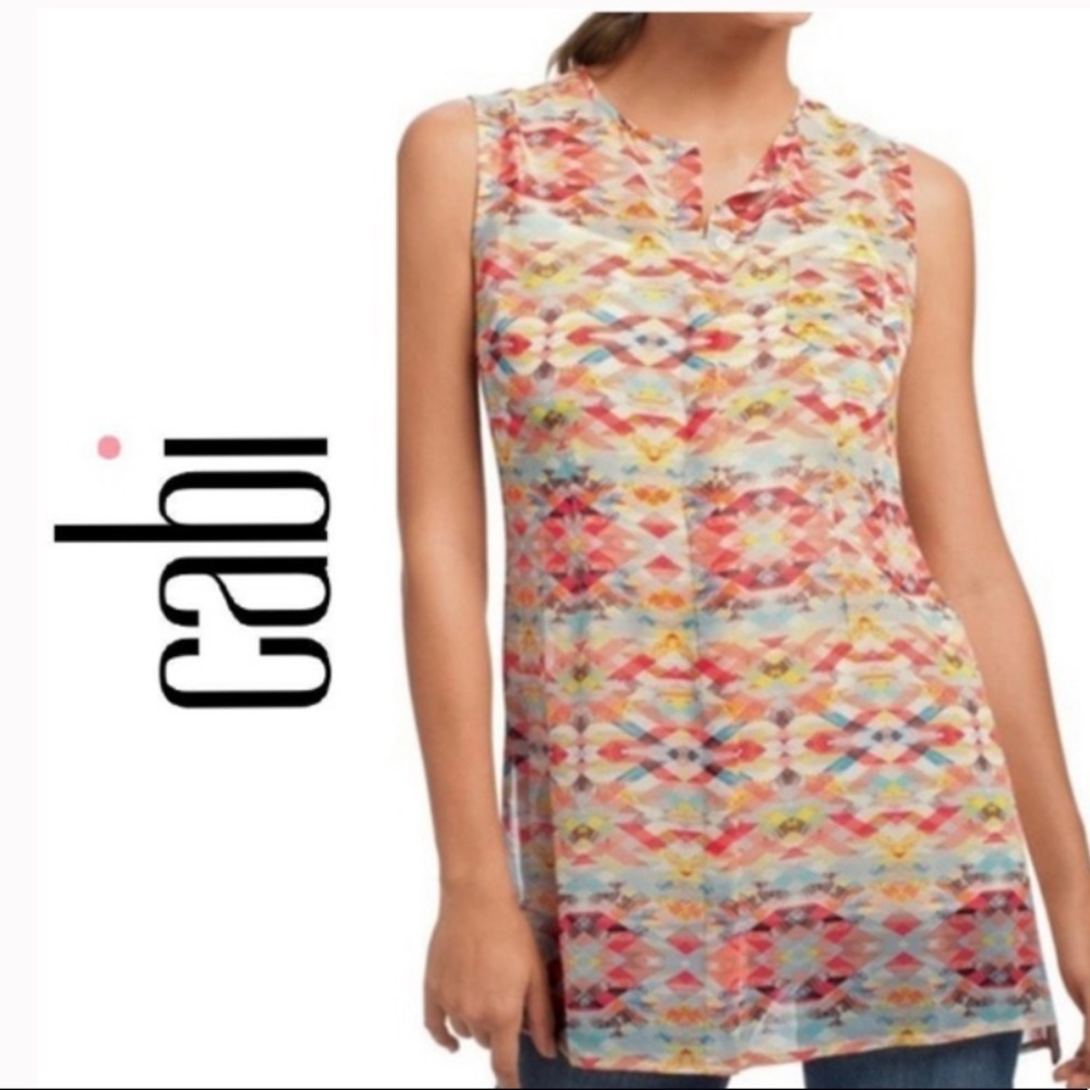 Cabi Avery # 760 sheer sleeveless tunic EUC Size S